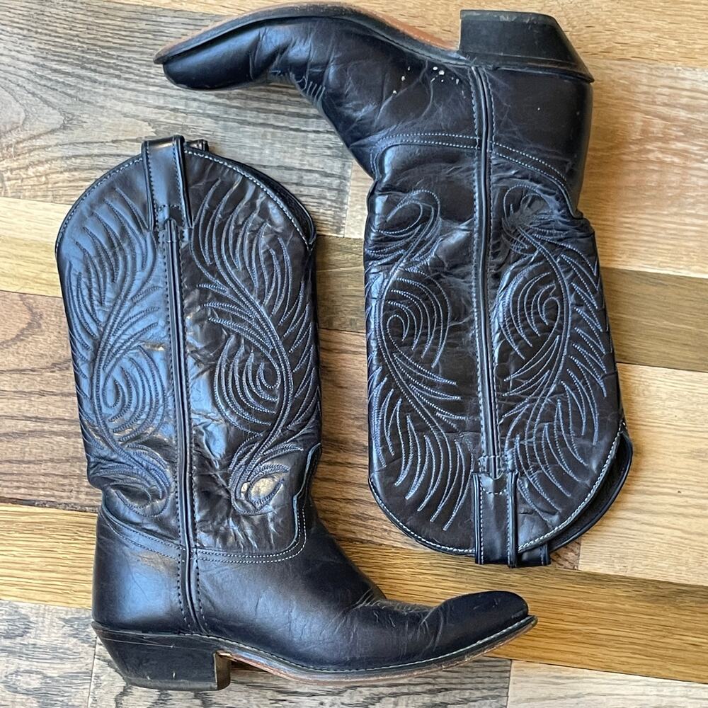 Code West Vintage Black Leather Cowboy Boots USA Women's 6 M Western